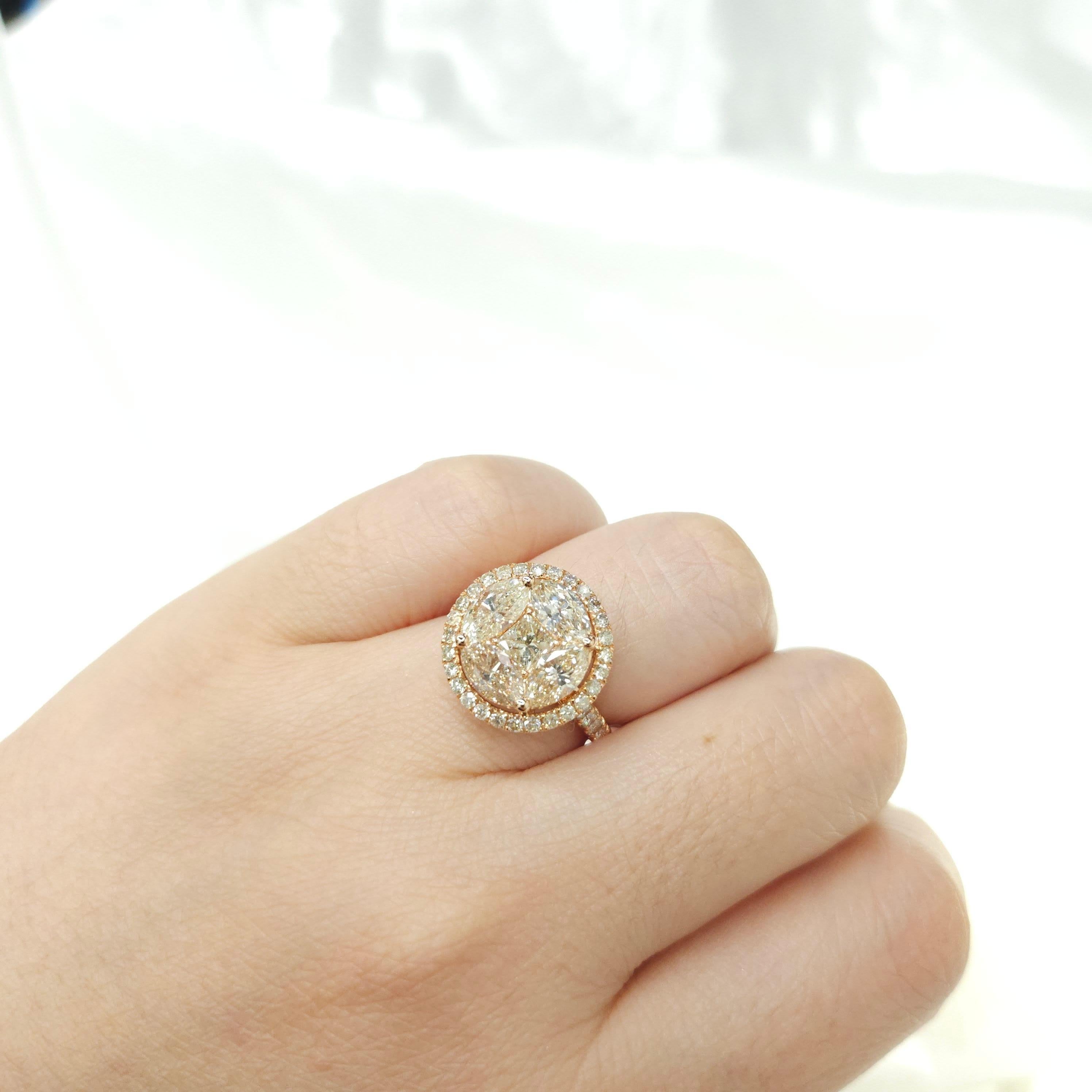 3.14 Carat Natural Diamond Illusion Setting Cocktail Ring in 18 Karat Rose Gold For Sale 5