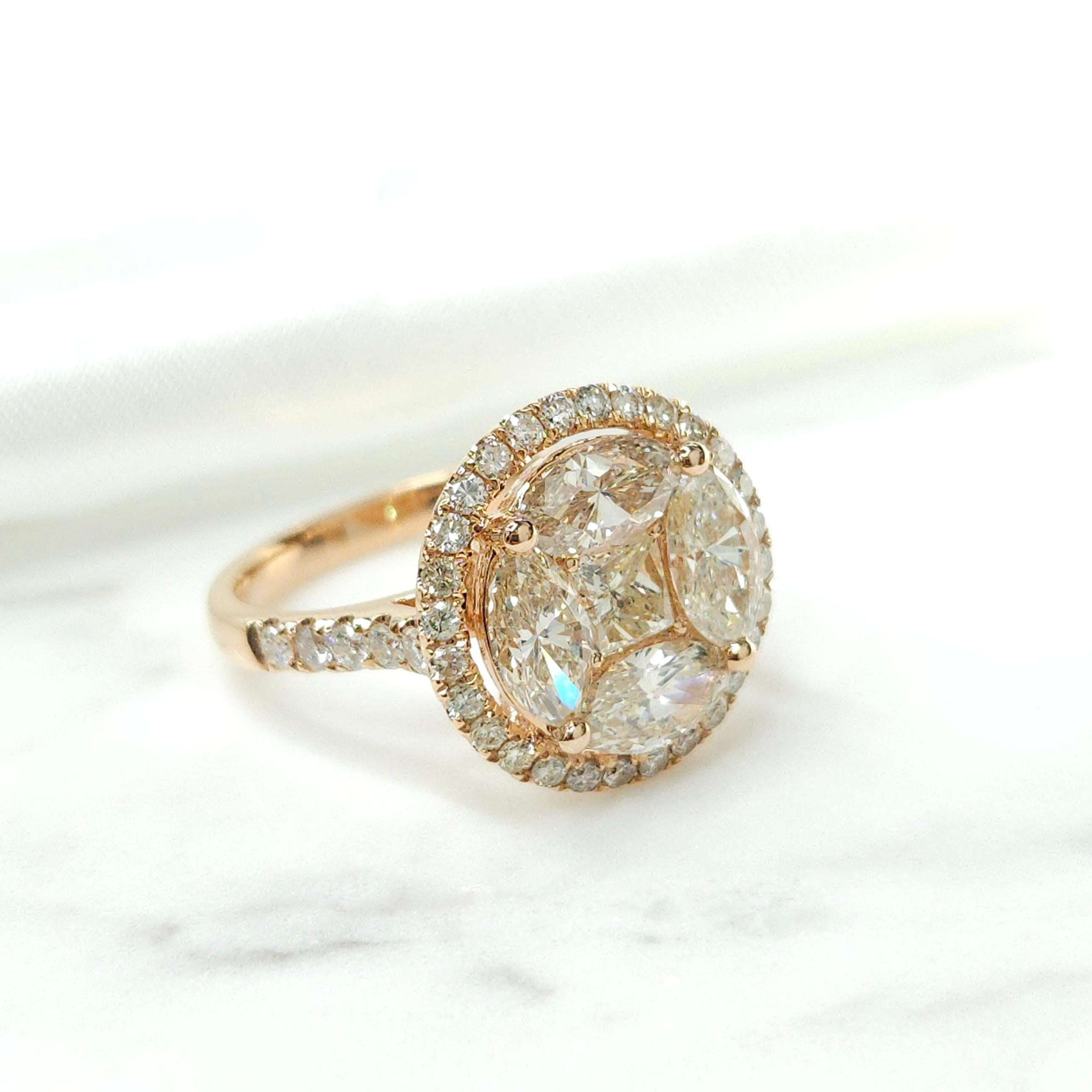Prepare to be captivated by the exquisite 18K rose gold natural diamond ring, a true masterpiece of fine jewelry craftsmanship.

At the heart of this breathtaking design is a captivating illusion setting, featuring a stunning princess cut diamond