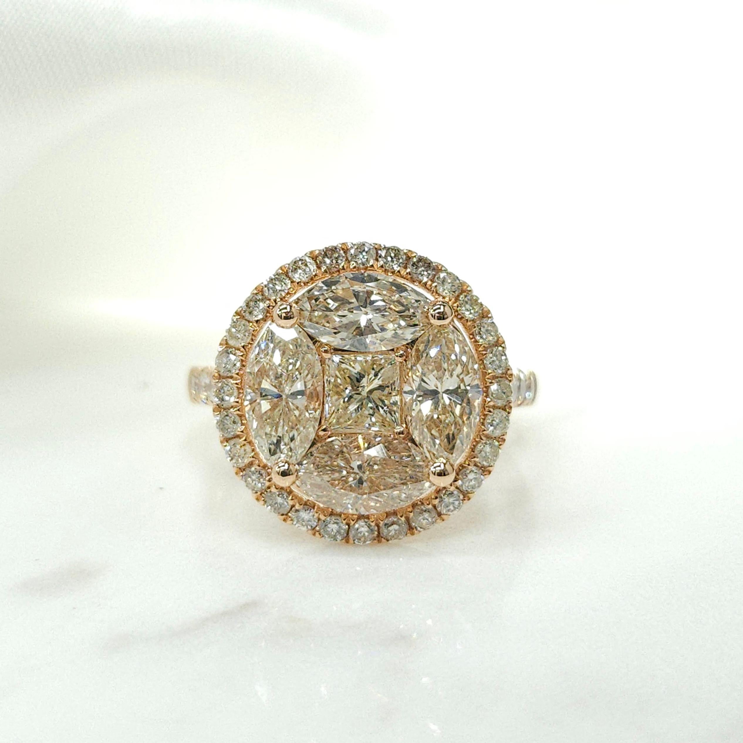 Marquise Cut 3.14 Carat Natural Diamond Illusion Setting Cocktail Ring in 18 Karat Rose Gold For Sale