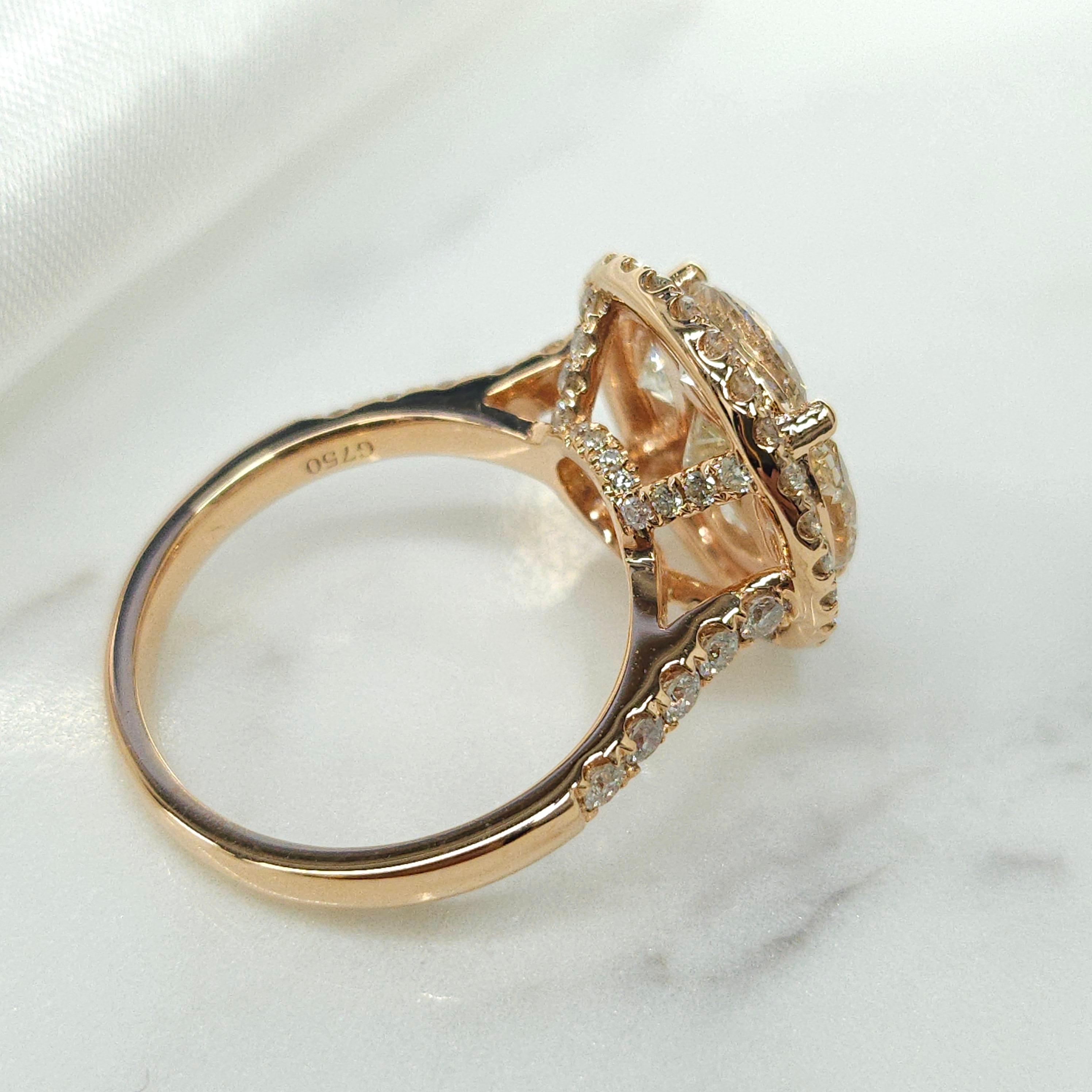 3.14 Carat Natural Diamond Illusion Setting Cocktail Ring in 18 Karat Rose Gold For Sale 1