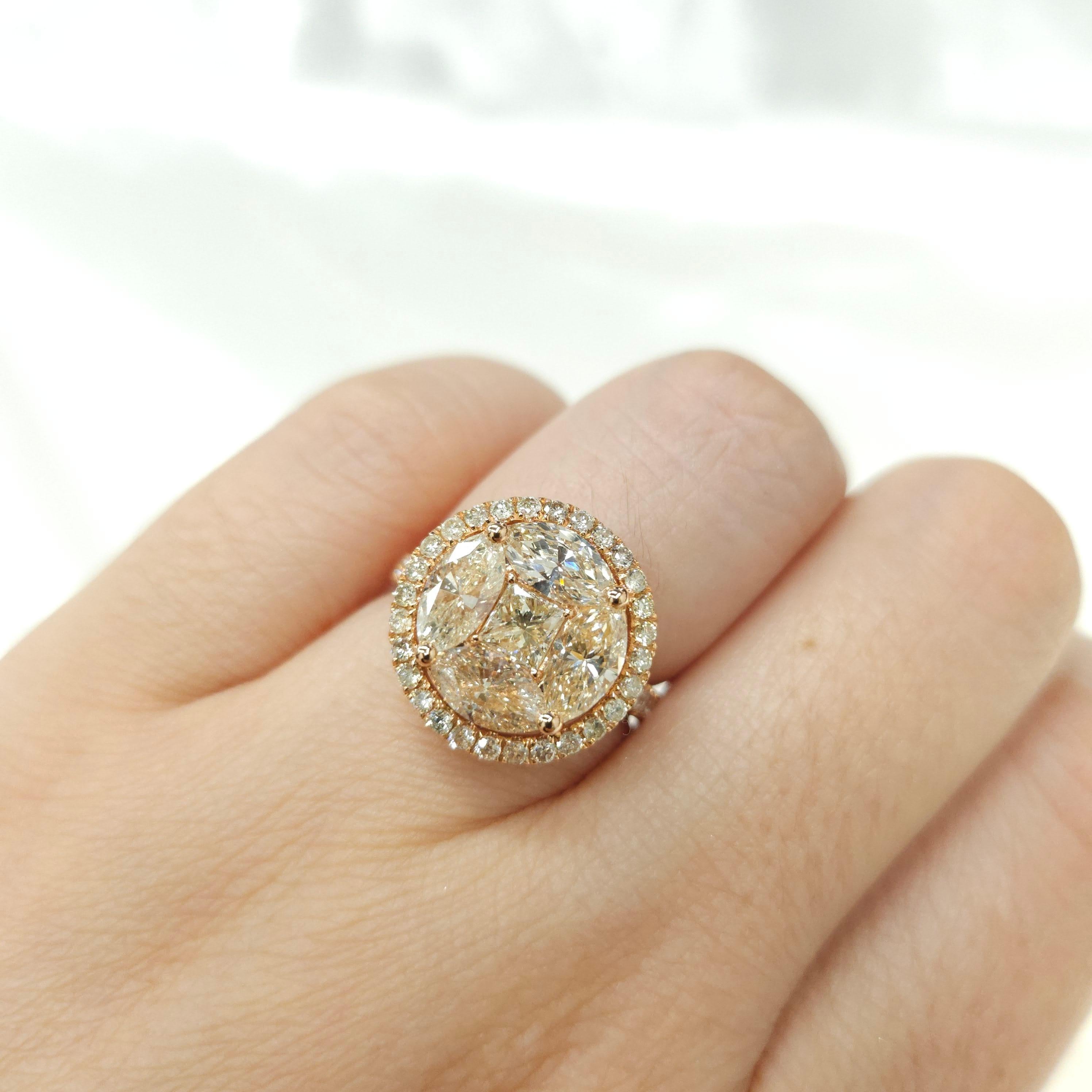 3.14 Carat Natural Diamond Illusion Setting Cocktail Ring in 18 Karat Rose Gold For Sale 2