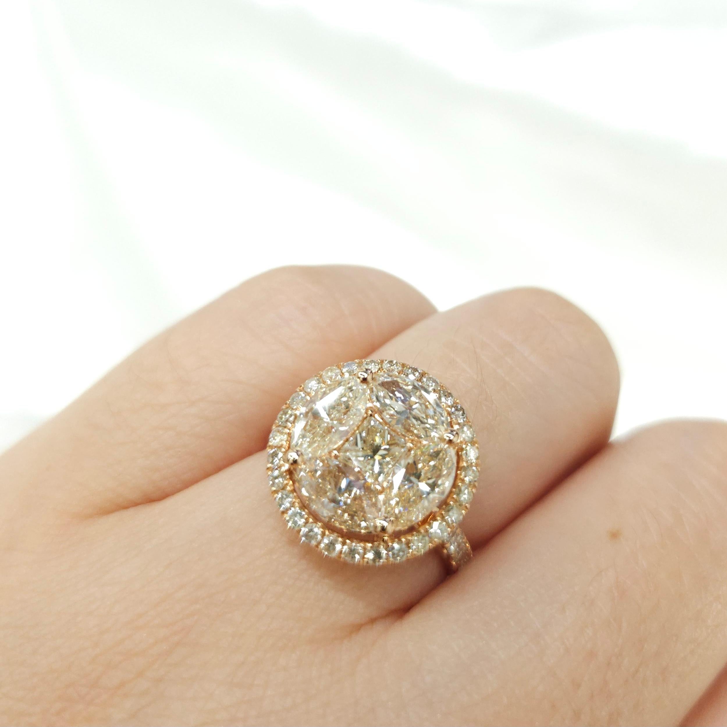 3.14 Carat Natural Diamond Illusion Setting Cocktail Ring in 18 Karat Rose Gold For Sale 3