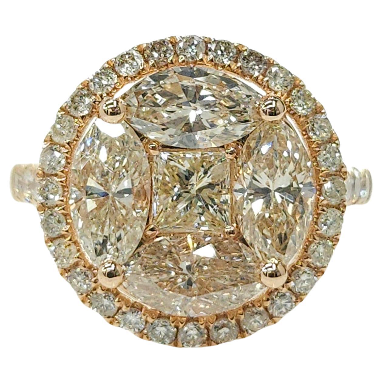 3.14 Carat Natural Diamond Illusion Setting Cocktail Ring in 18 Karat Rose Gold