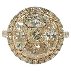 3.14 Carat Natural Diamond Illusion Setting Cocktail Ring in 18 Karat Rose Gold