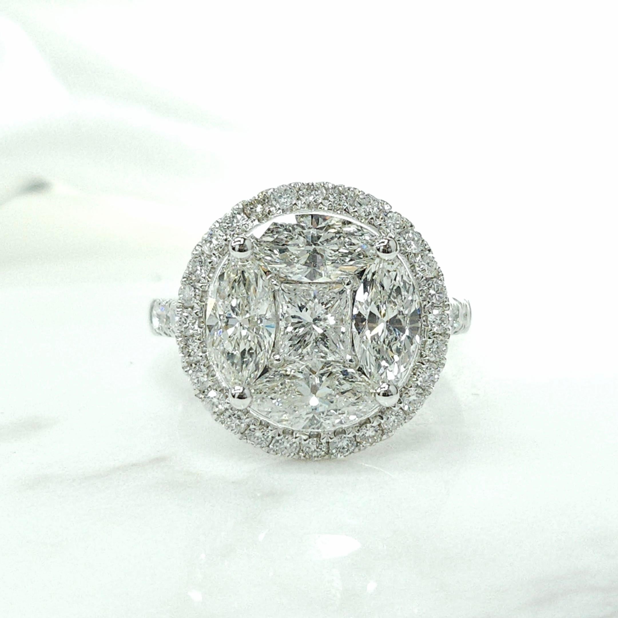 2.94 Carat Natural Diamond Illusion Setting Cocktail Ring in 18 Karat White Gold For Sale 4