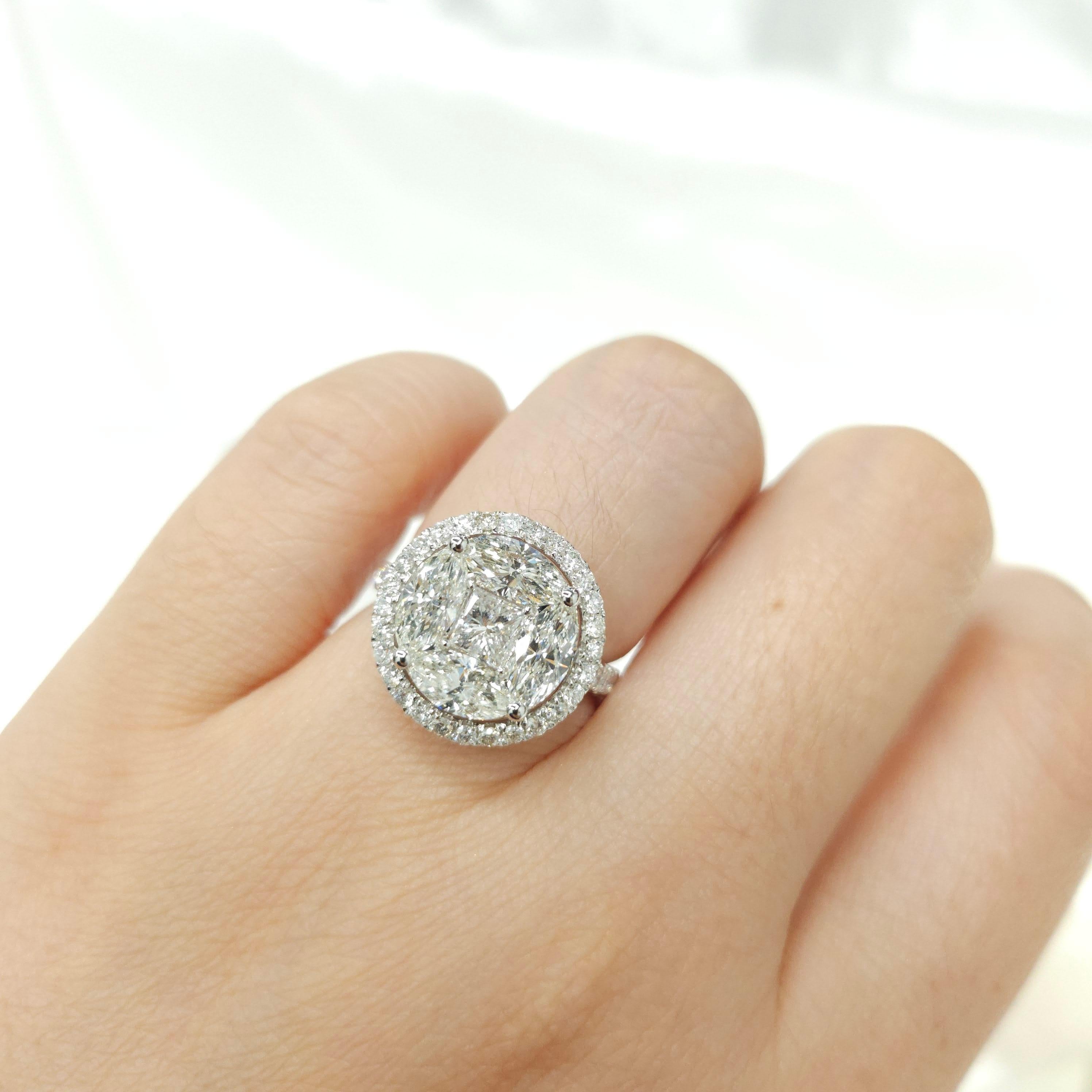 2.94 Carat Natural Diamond Illusion Setting Cocktail Ring in 18 Karat White Gold For Sale 6