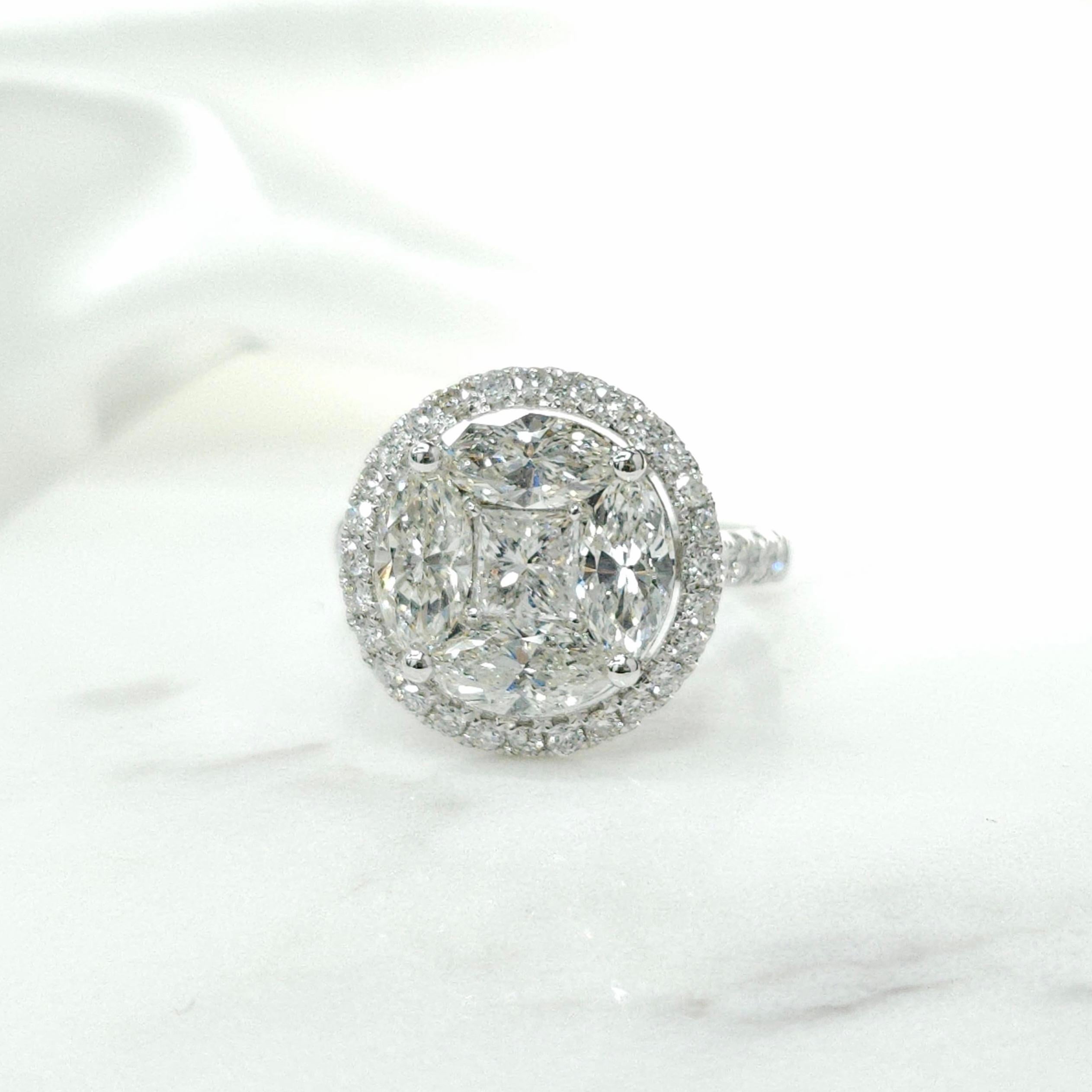 2.94 Carat Natural Diamond Illusion Setting Cocktail Ring in 18 Karat White Gold For Sale 7