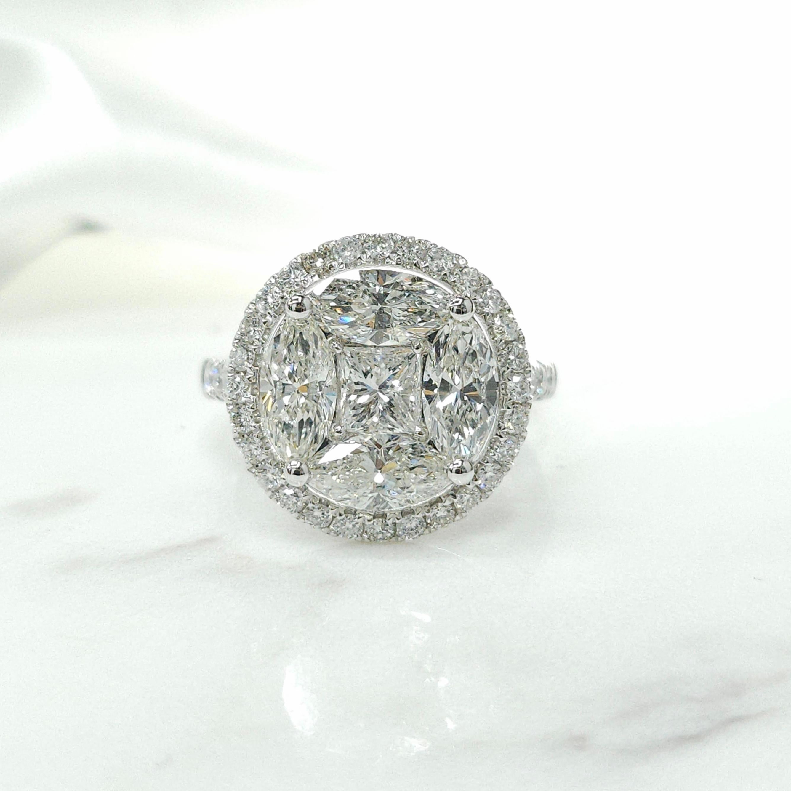 2.94 Carat Natural Diamond Illusion Setting Cocktail Ring in 18 Karat White Gold For Sale 8