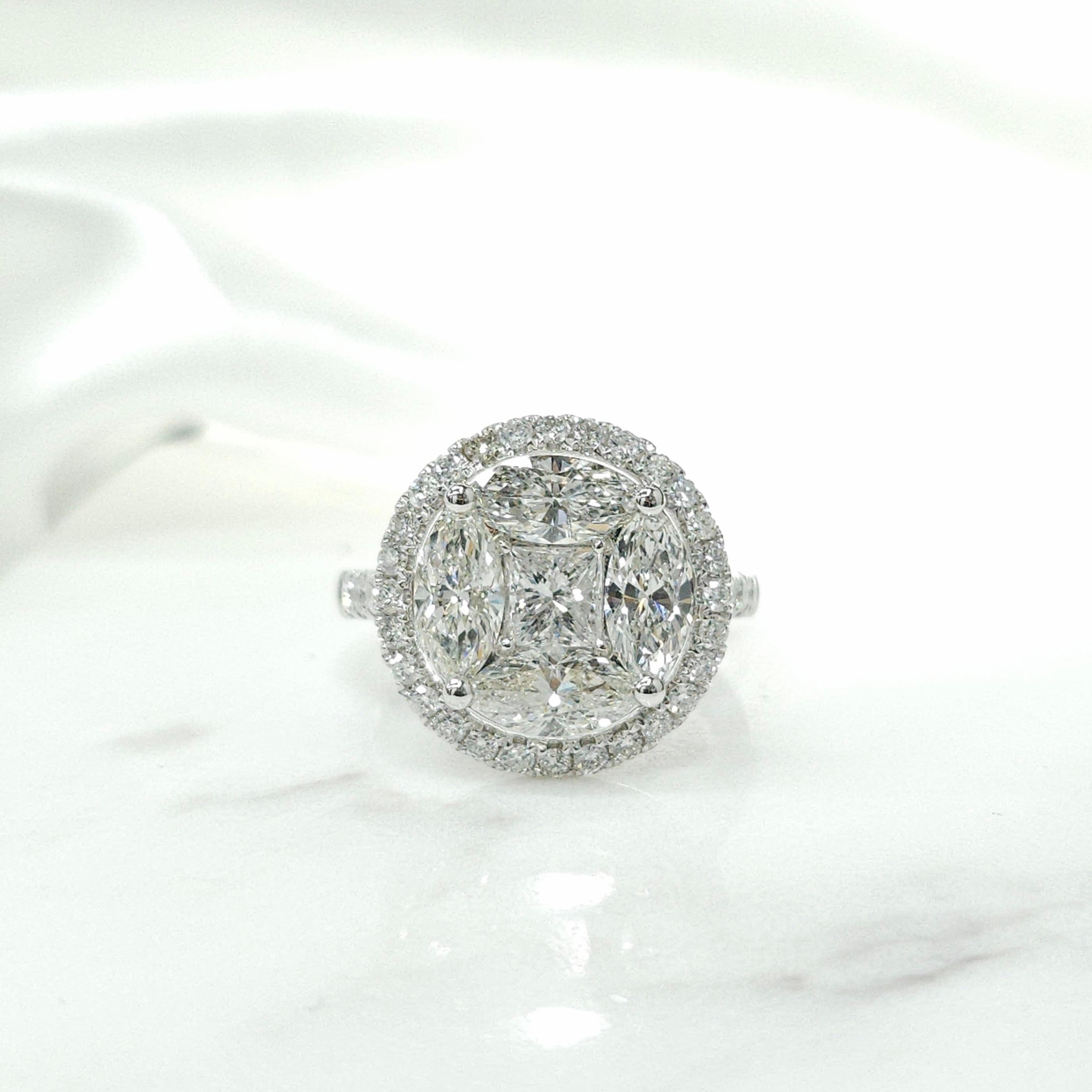 2.94 Carat Natural Diamond Illusion Setting Cocktail Ring in 18 Karat White Gold For Sale 9
