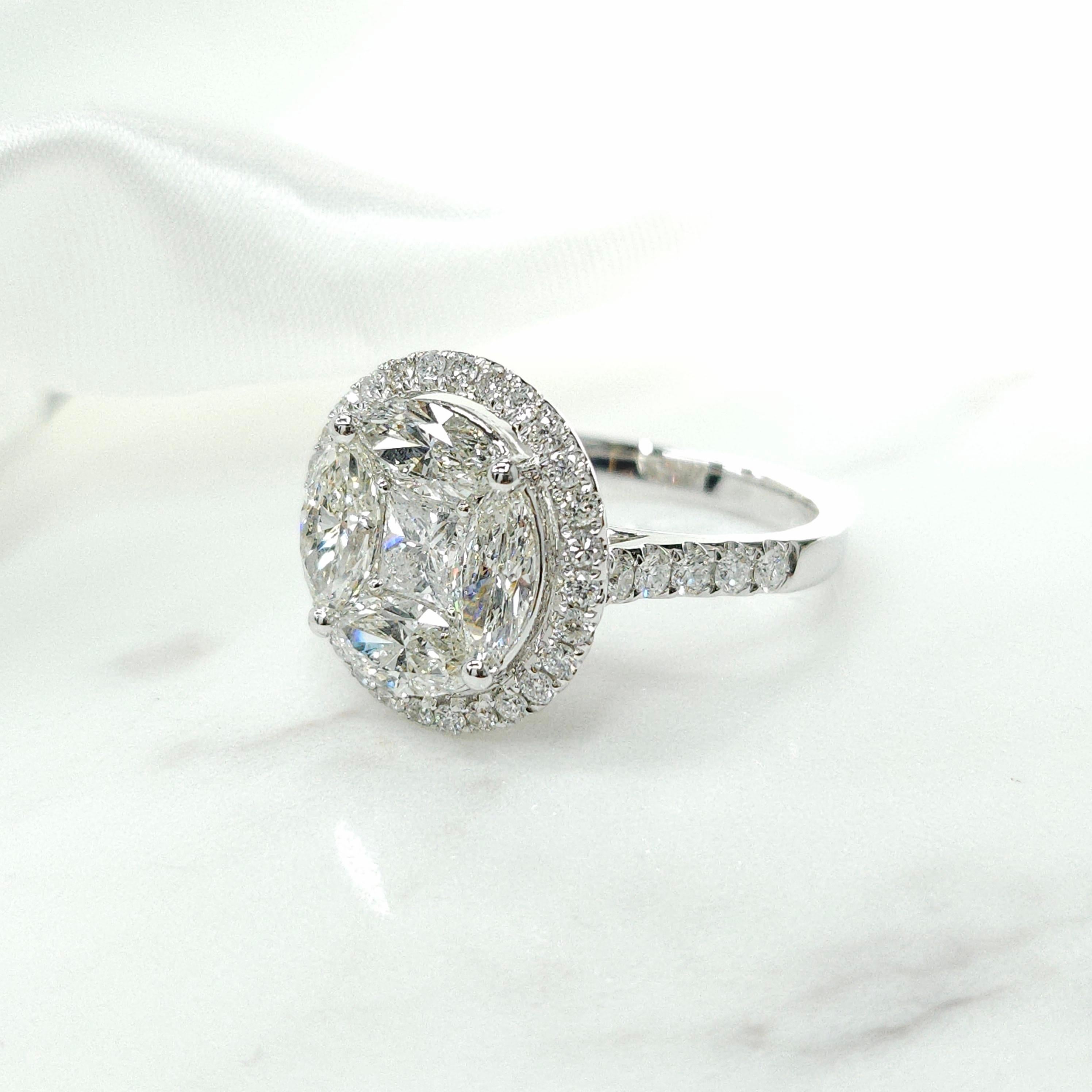 Modern 2.94 Carat Natural Diamond Illusion Setting Cocktail Ring in 18 Karat White Gold For Sale