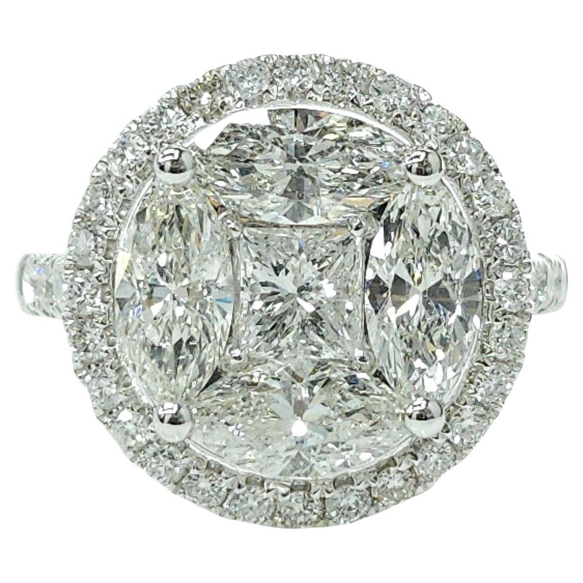 2.94 Carat Natural Diamond Illusion Setting Cocktail Ring in 18 Karat White Gold