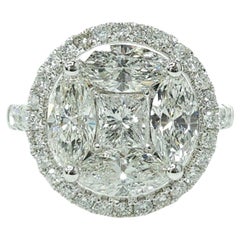 2.94 Carat Natural Diamond Illusion Setting Cocktail Ring in 18 Karat White Gold