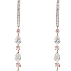 3.14 Carat Pear Shaped Diamonds with .55 Carat Pink Diamond Earrings '18 Karat'