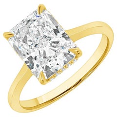 3.14 Carat Radiant Halo Diamond Ring Brilliant White 18K Yellow Gold