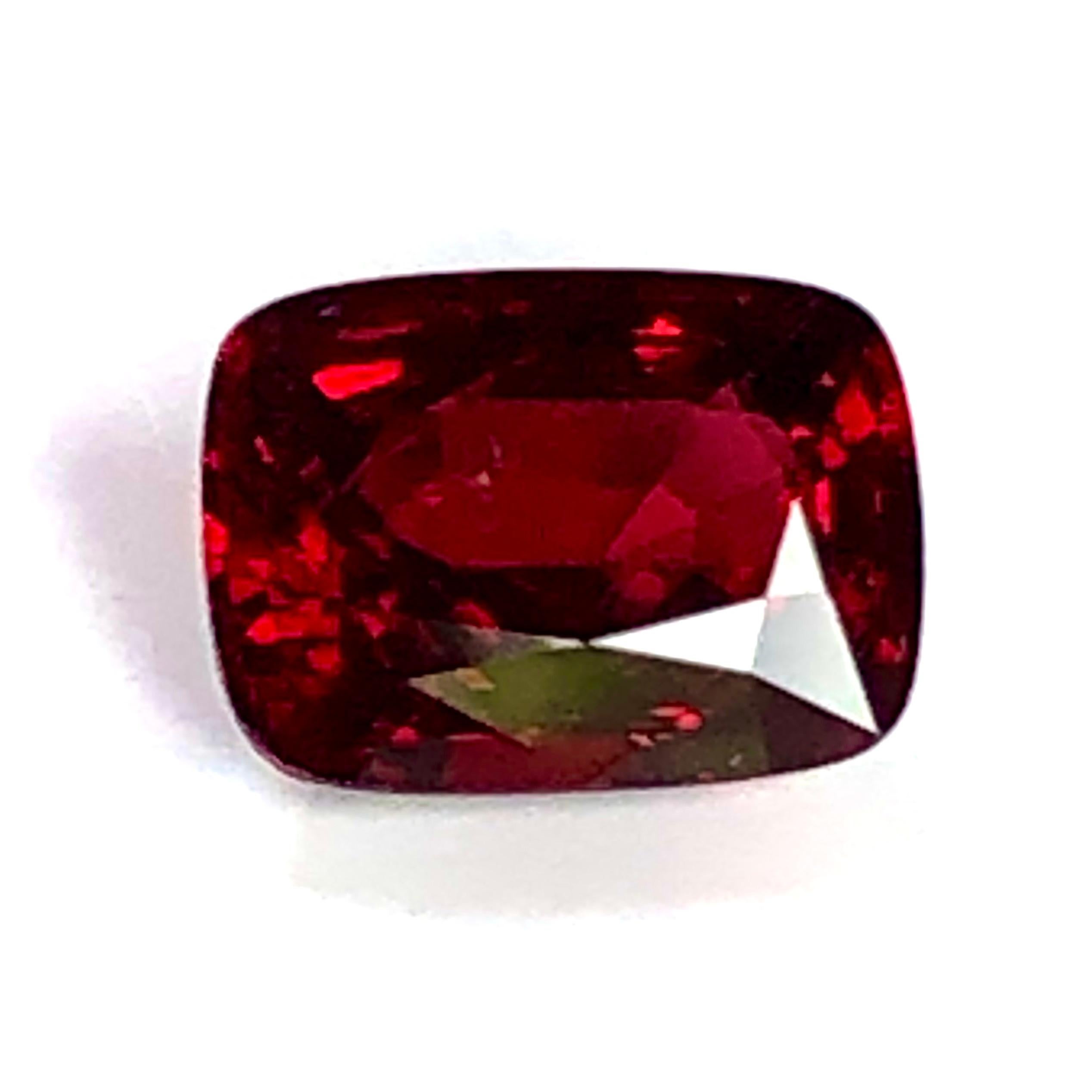 Contemporary 3.14 Carat Red Cushion Cut No Heat Burmese Spinel Certified  For Sale