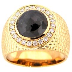 3.14 Carat Rose Cut Black Diamond Cocktail Ring