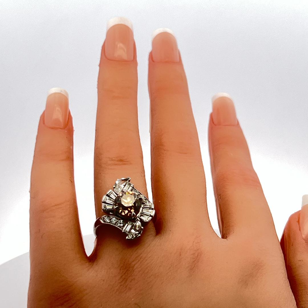 3.14 Carat Round and other cut Fancy Brown Diamond Platinum Cocktail Ring For Sale 5