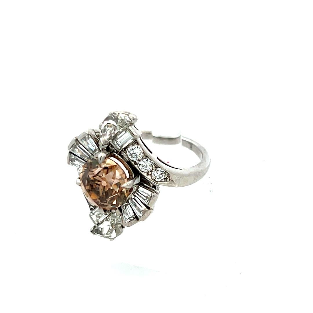 3.14 Carat Round and other cut Fancy Brown Diamond Platinum Cocktail Ring For Sale 1