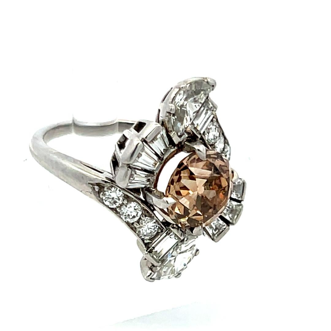 3.14 Carat Round and other cut Fancy Brown Diamond Platinum Cocktail Ring For Sale 3