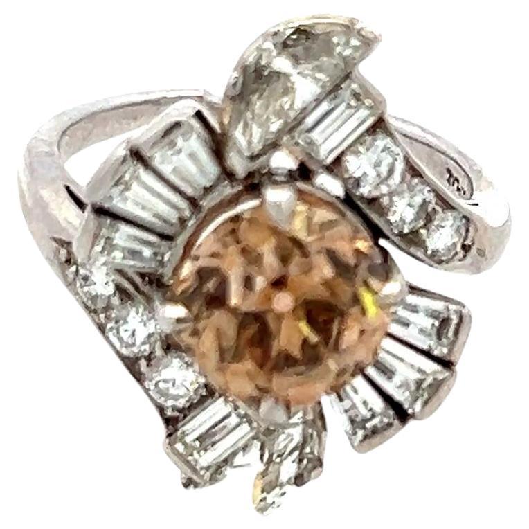 3.14 Carat Round and other cut Fancy Brown Diamond Platinum Cocktail Ring For Sale