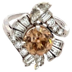 3.14 Carat Round and other cut Fancy Brown Diamond Platinum Cocktail Ring