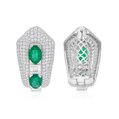 3.14 Carat Zambian Emerald Earrings 3.63 Carat SI/H Diamond 18 Karat White Gold