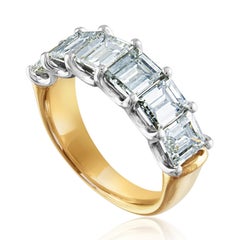 3.14 Carat Carre Cut Diamonds Gold Six-Stone Half Band Ring