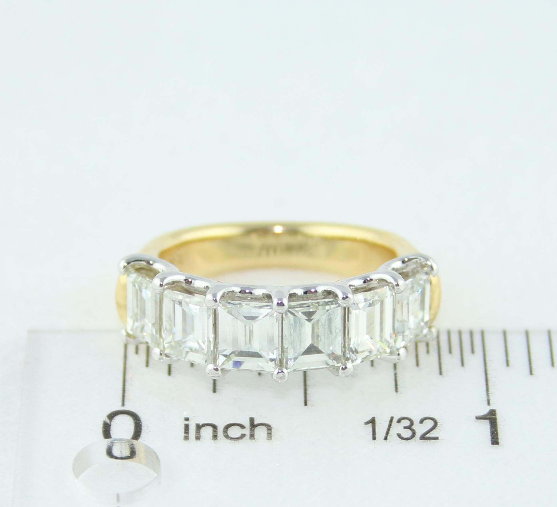 3.14 Carat Carre Cut Diamonds Gold Six-Stone Half Band Ring In New Condition For Sale In New York, NY