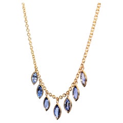 3.14 carats marquise cut Ceylon Sapphire necklace 18k yellow gold 3.14 carats marquise cut Ceylon Sapphire necklace 18k yellow gold
