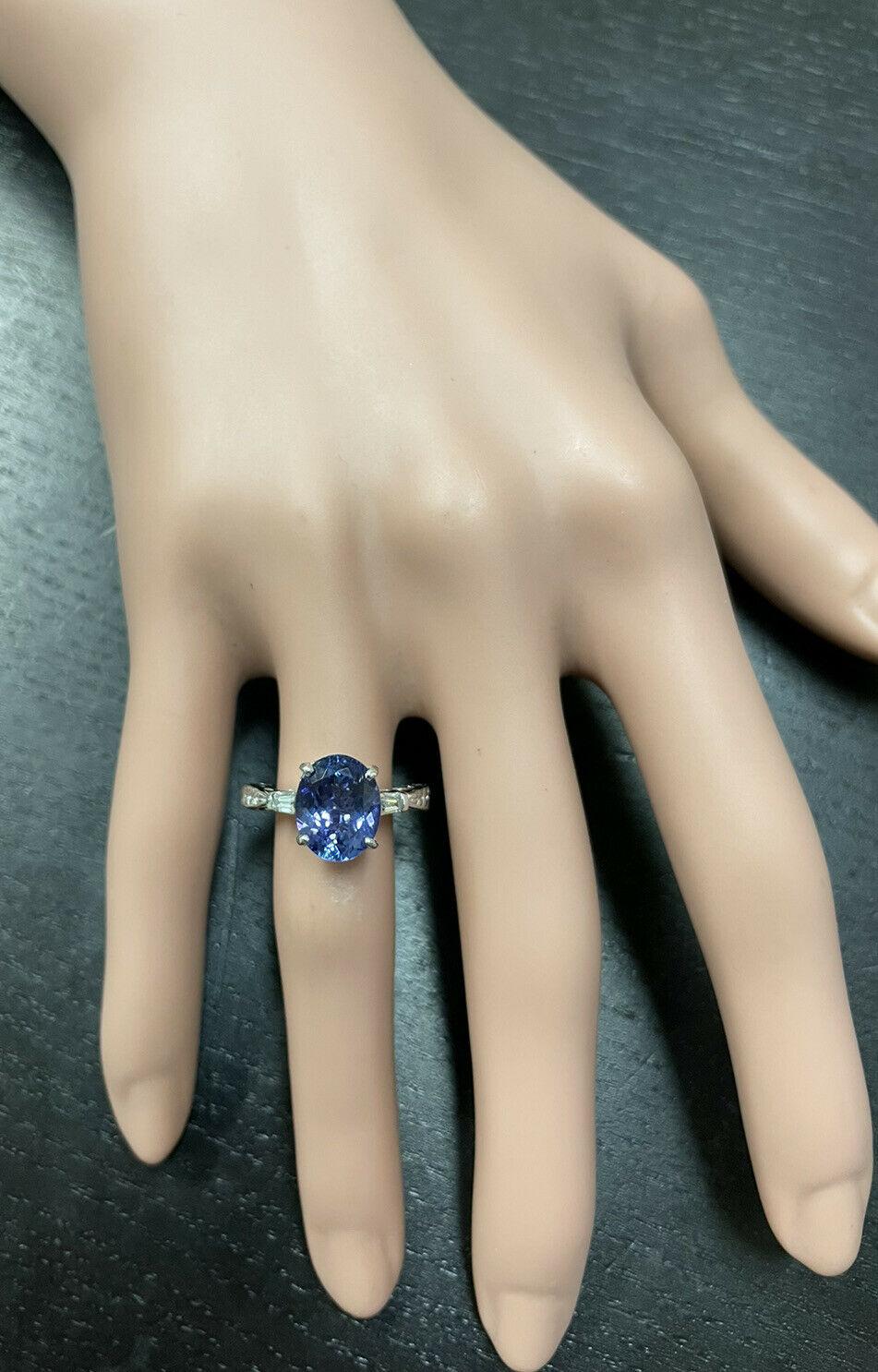 3.14 Carats Natural Tanzanite and Diamond 14k Solid White Gold Ring For Sale 2