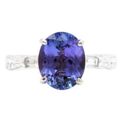 Bague en or blanc massif 14 carats avec tanzanite naturelle de 3,14 carats et diamants