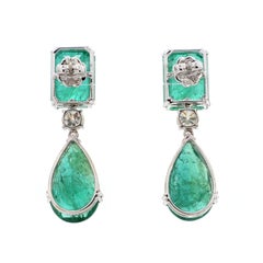 31.40 Carats Zambian Emerald Diamond 14 Karat Gold Drop Earrings