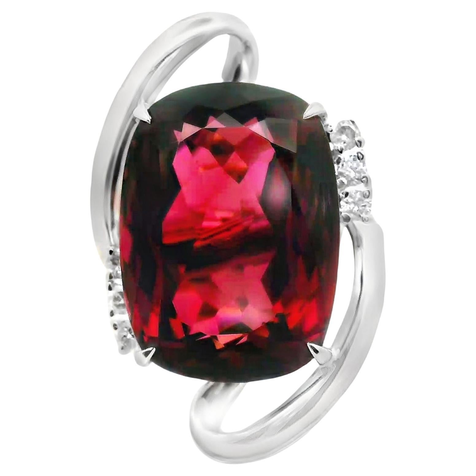 31.41 Carat Pink Tourmaline Diamond Platinum Cocktail Ring