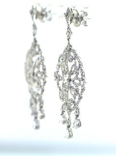 3.14Ct Art Deco Diamond Dangle Drop Earring in 18K White Gold
