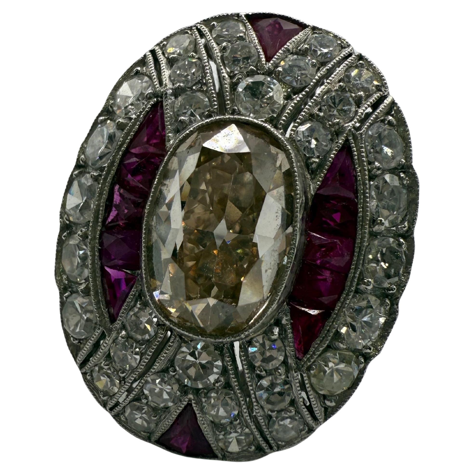 3,14ct Champagner Diamantring Handgefertigtes Platin im Angebot