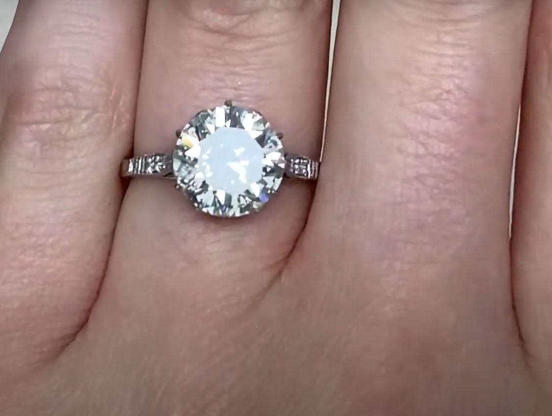 Art Deco 3.14ct Diamond Engagement Ring, VS1 Clarity, Platinum, Solitaire For Sale