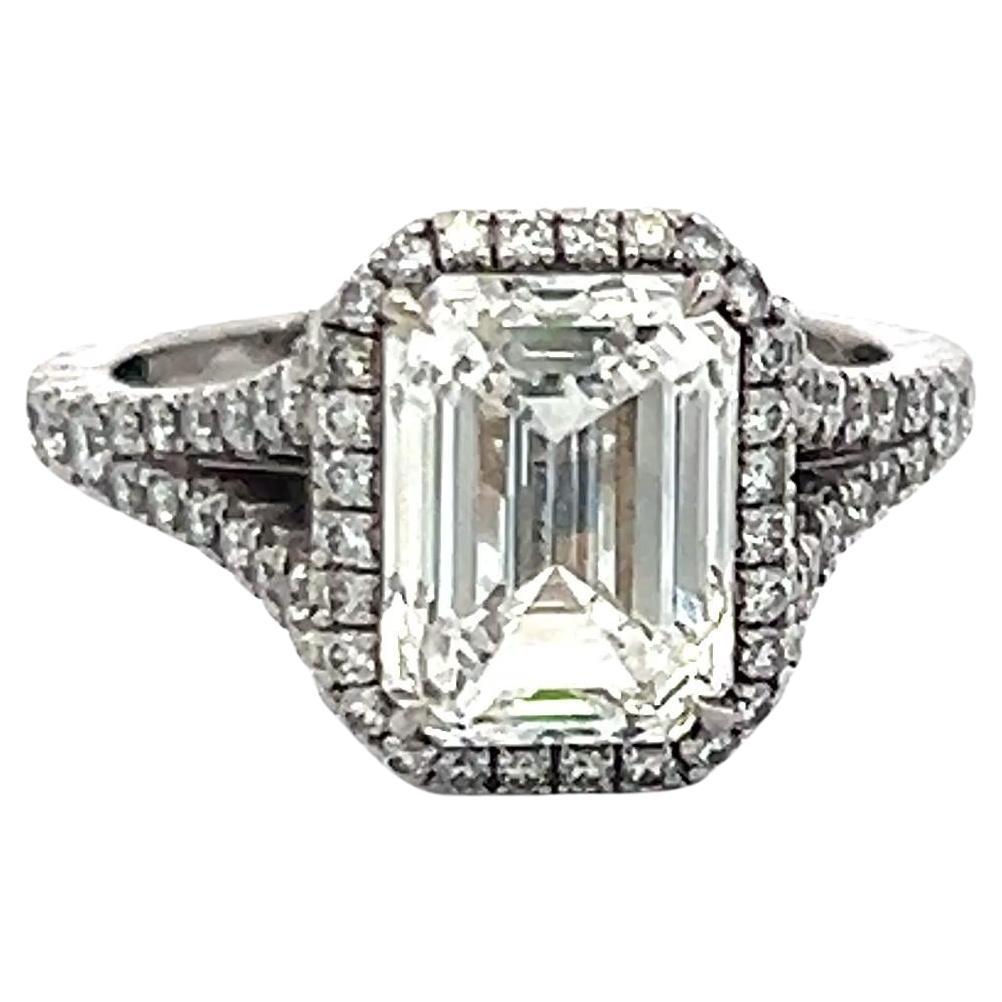 3,14ct Smaragdschliff G VS2 Diamant Halo Verlobungsring in Platin mit GIA