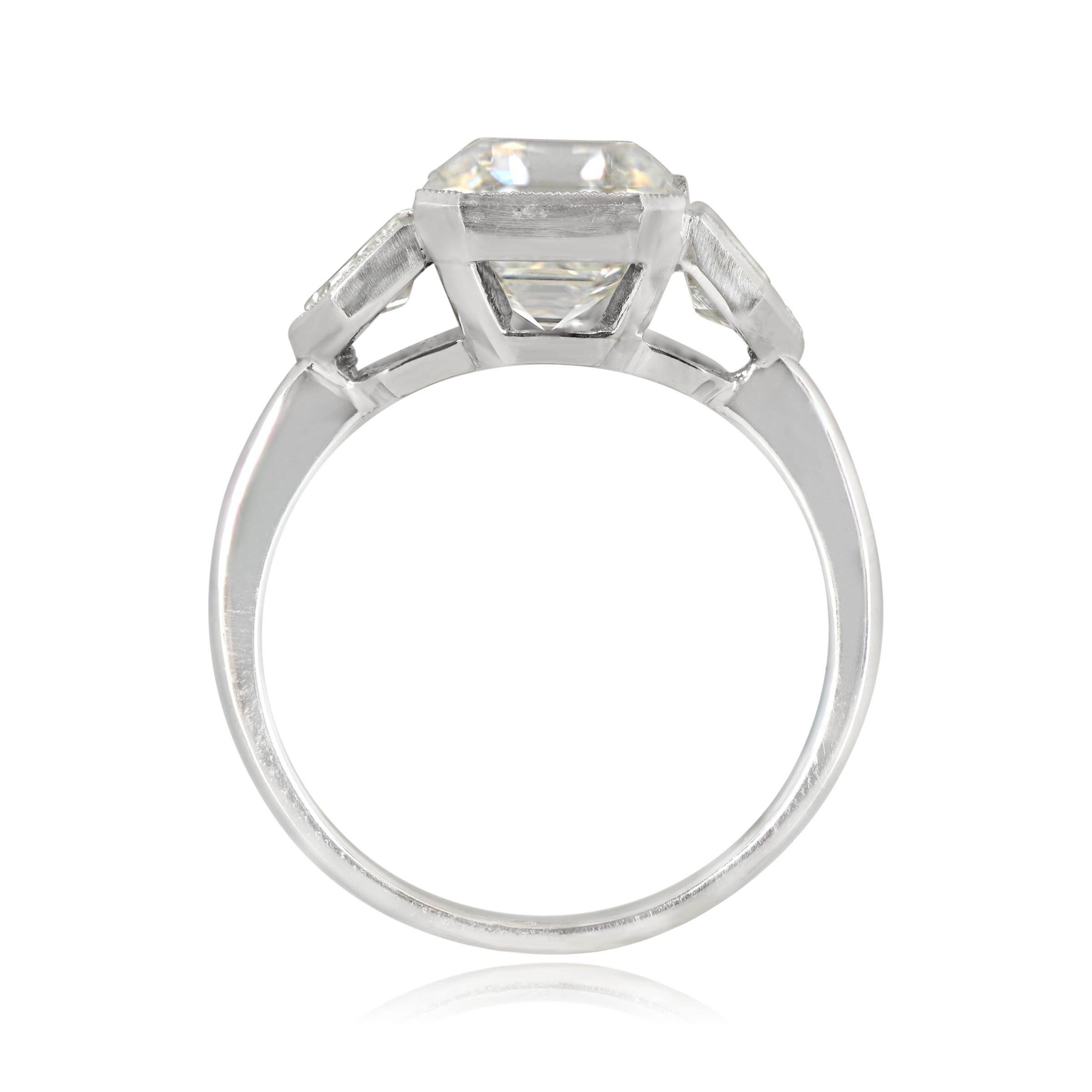 3.14ct GIA Three-Stoned Emerald Cut Diamond Engagement Ring, Platinum In Excellent Condition For Sale In New York, NY