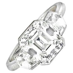 3.14ct GIA Three-Stoned Emerald Cut Diamond Engagement Ring, Platinum