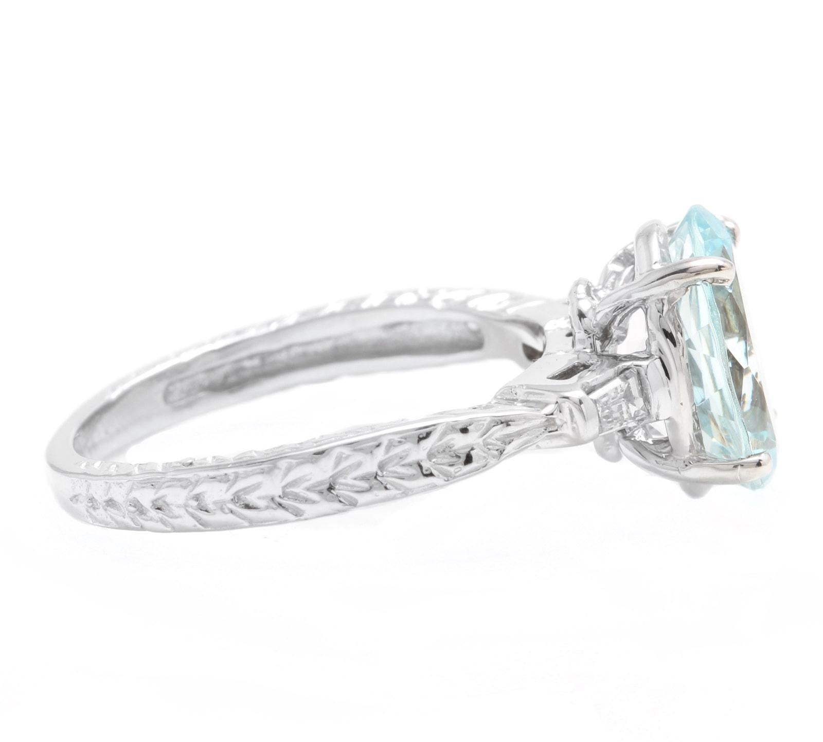 Mixed Cut 3.14ct Natural Aquamarine & Diamond 14k Solid White Gold Ring For Sale