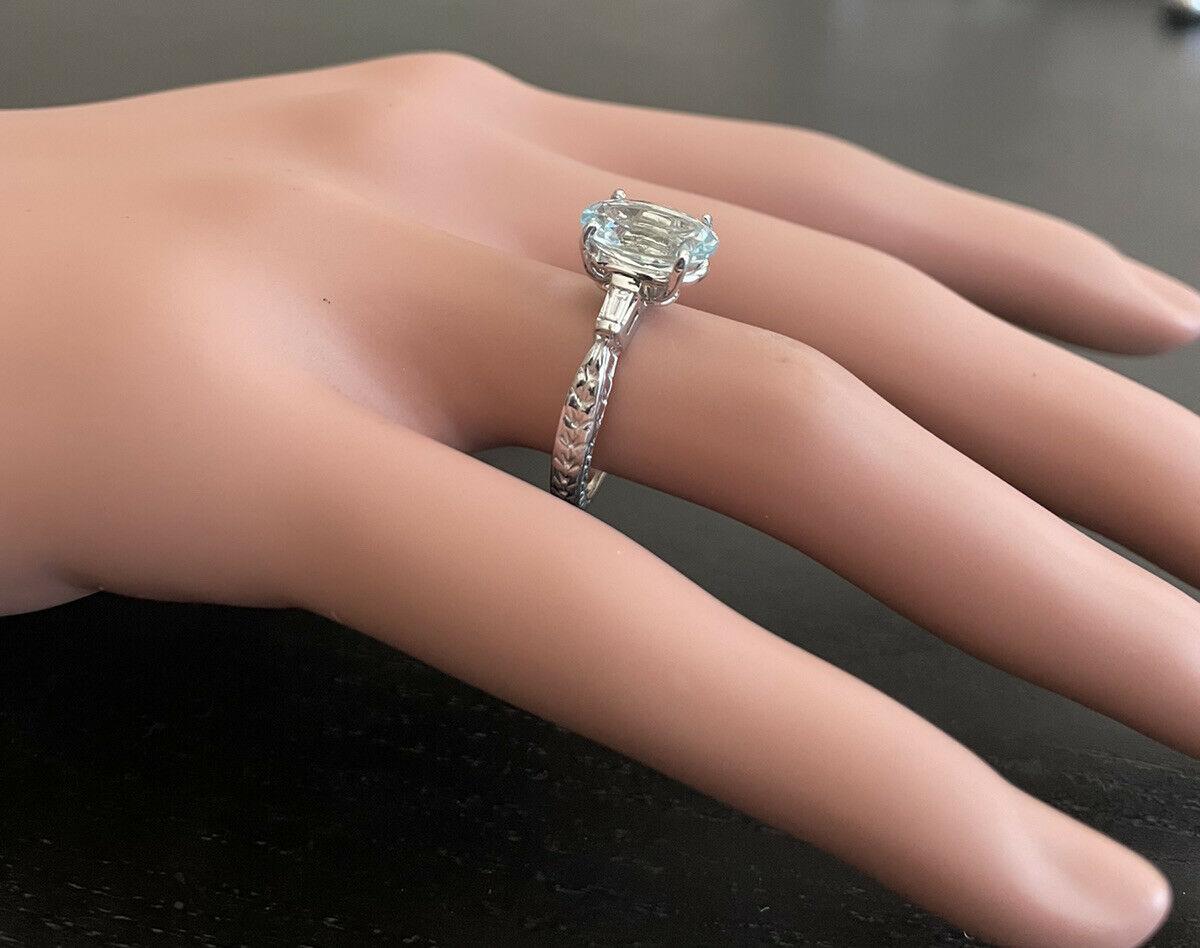 3,14 Karat natürlicher Aquamarin & Diamant 14k massiver Weißgold Ring im Angebot 1