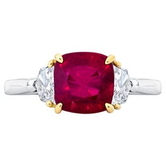 3.14ct untreated cushion Mozambique Ruby ring. GIA certified.