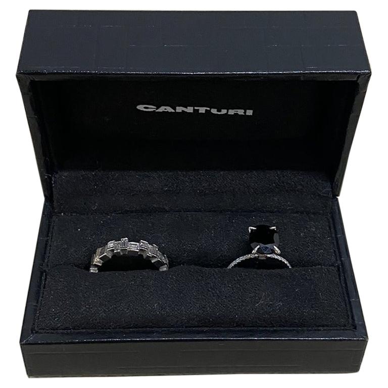 3.15 Carat Black Sapphire 1.6 Carat Diamond Ring and 1.44 Carat Wedding