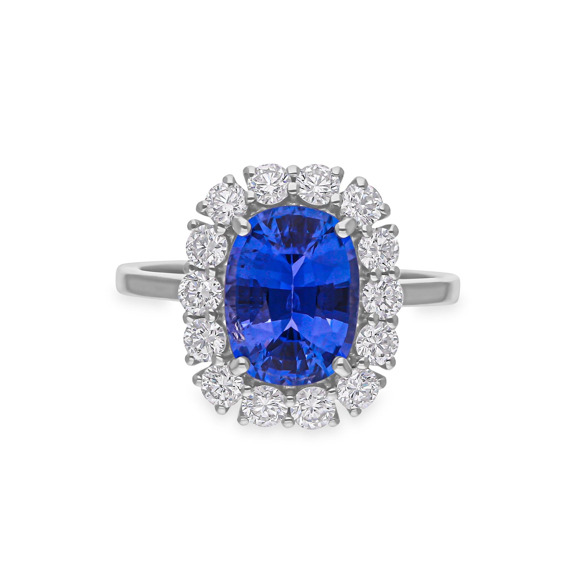 Im Angebot: Cocktailring aus 18 Karat Weißgold mit 3,15 Karat blauem Saphir und 0,92 Karat SI/H Diamant () 6