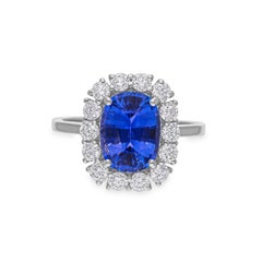 Bague cocktail en or blanc 18 carats avec saphir bleu de 3,15 carats et diamants de 0,92 carat SI/H