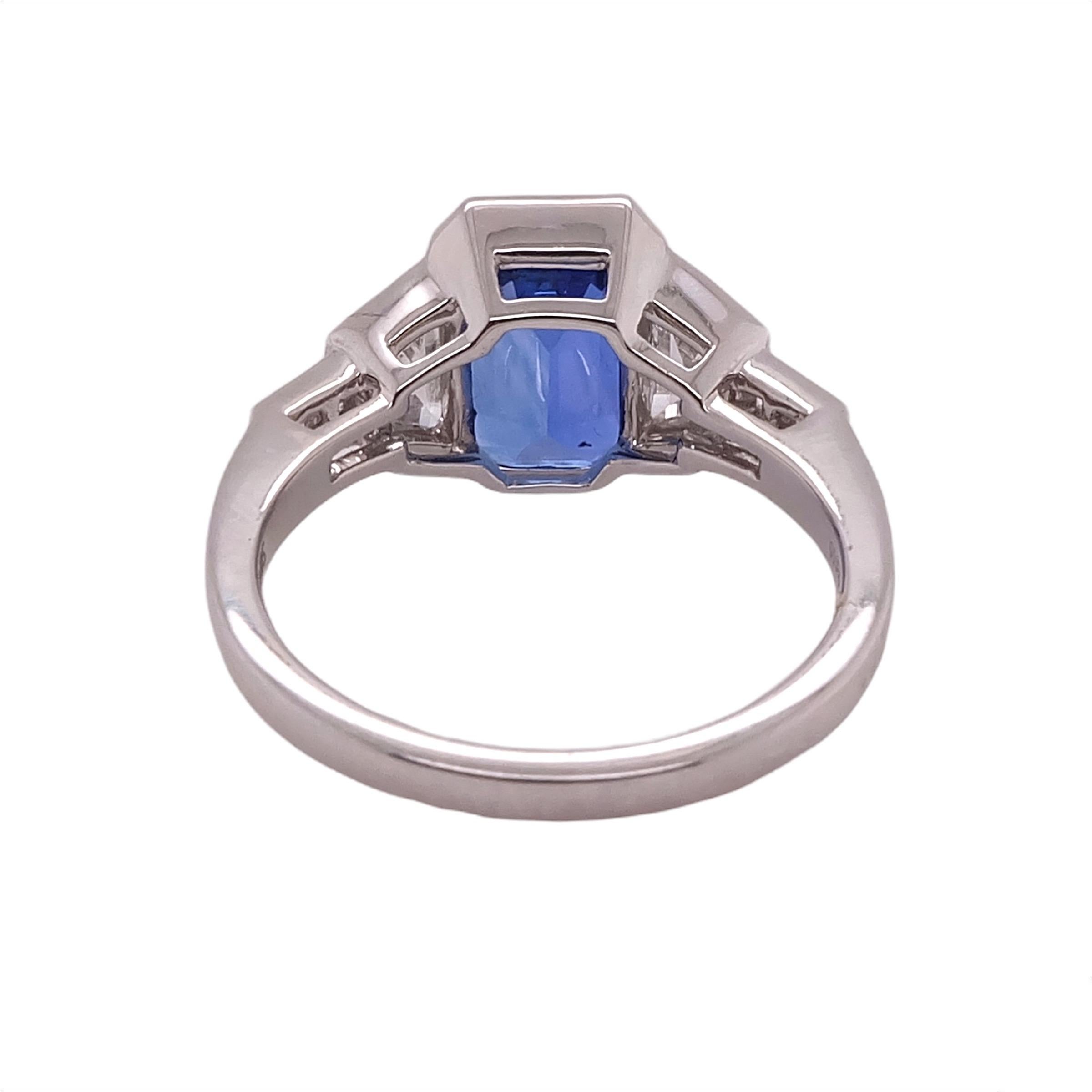 Art Deco Sophia D. 3.15 Carat Blue Sapphire with Diamonds Platinum Ring For Sale