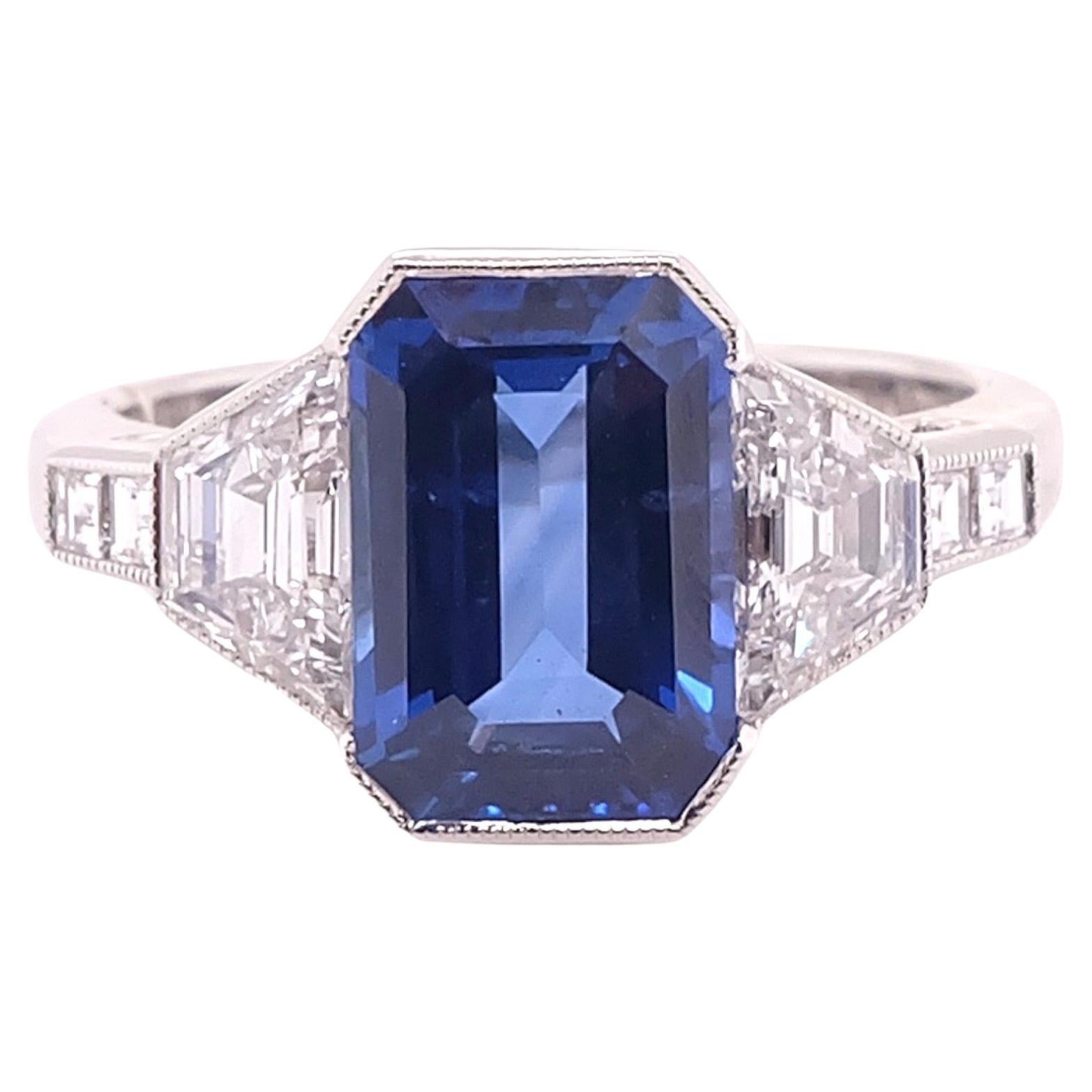 3.15 Carat Blue Sapphire with Diamonds Platinum Ring