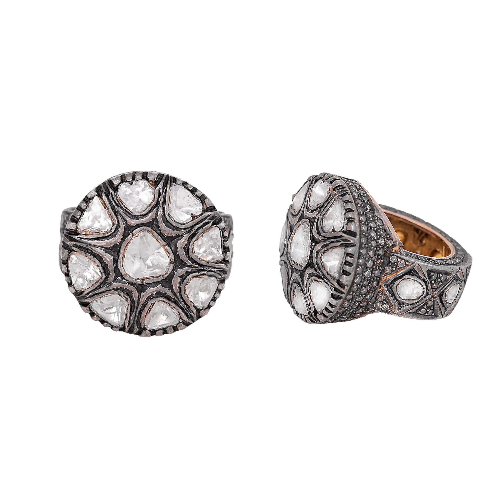 3,15 Karat Diamant Polki Handgefertigter Ring im Vintage-Stil (Ungeschliffen) im Angebot