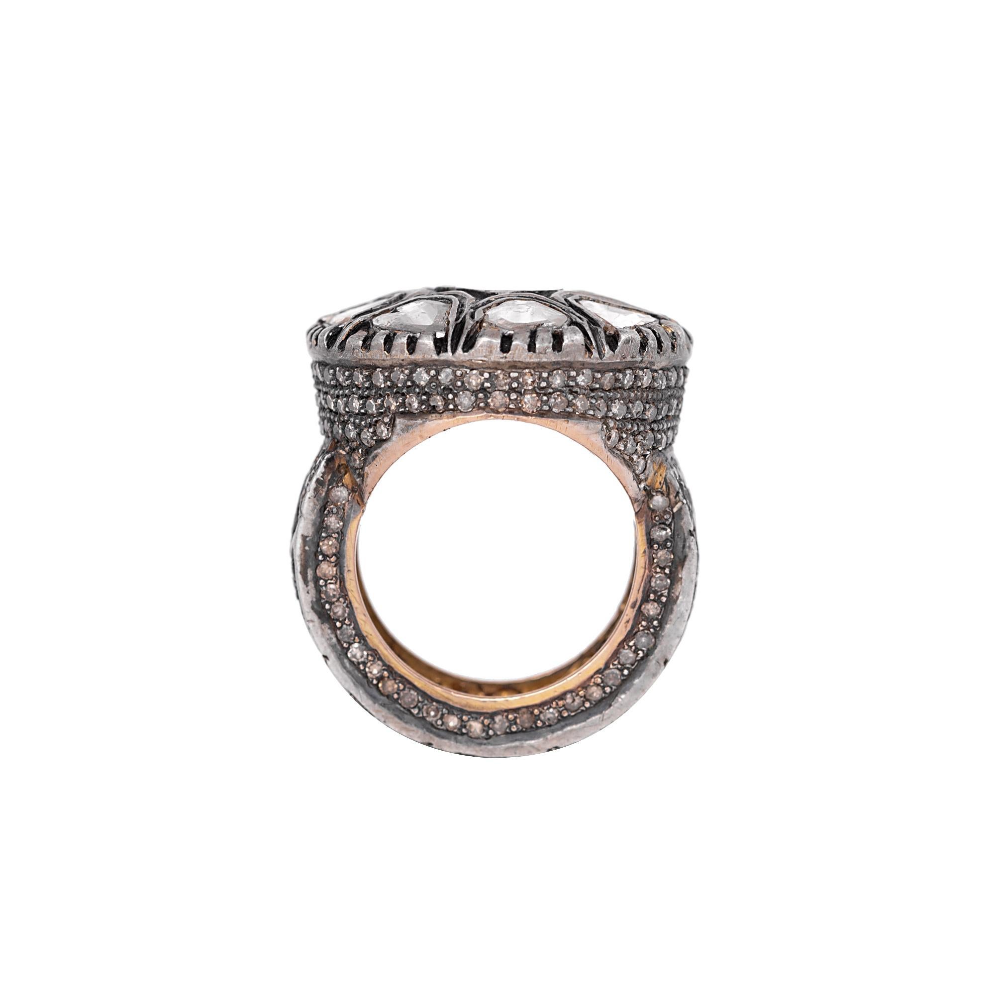 3,15 Karat Diamant Polki Handgefertigter Ring im Vintage-Stil im Zustand „Neu“ im Angebot in Jaipur, IN