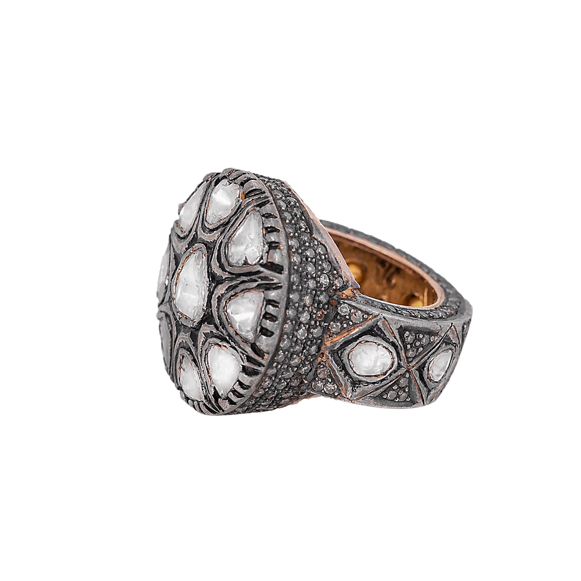 3,15 Karat Diamant Polki Handgefertigter Ring im Vintage-Stil Damen im Angebot